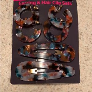 3pair earrings & hair clips sets